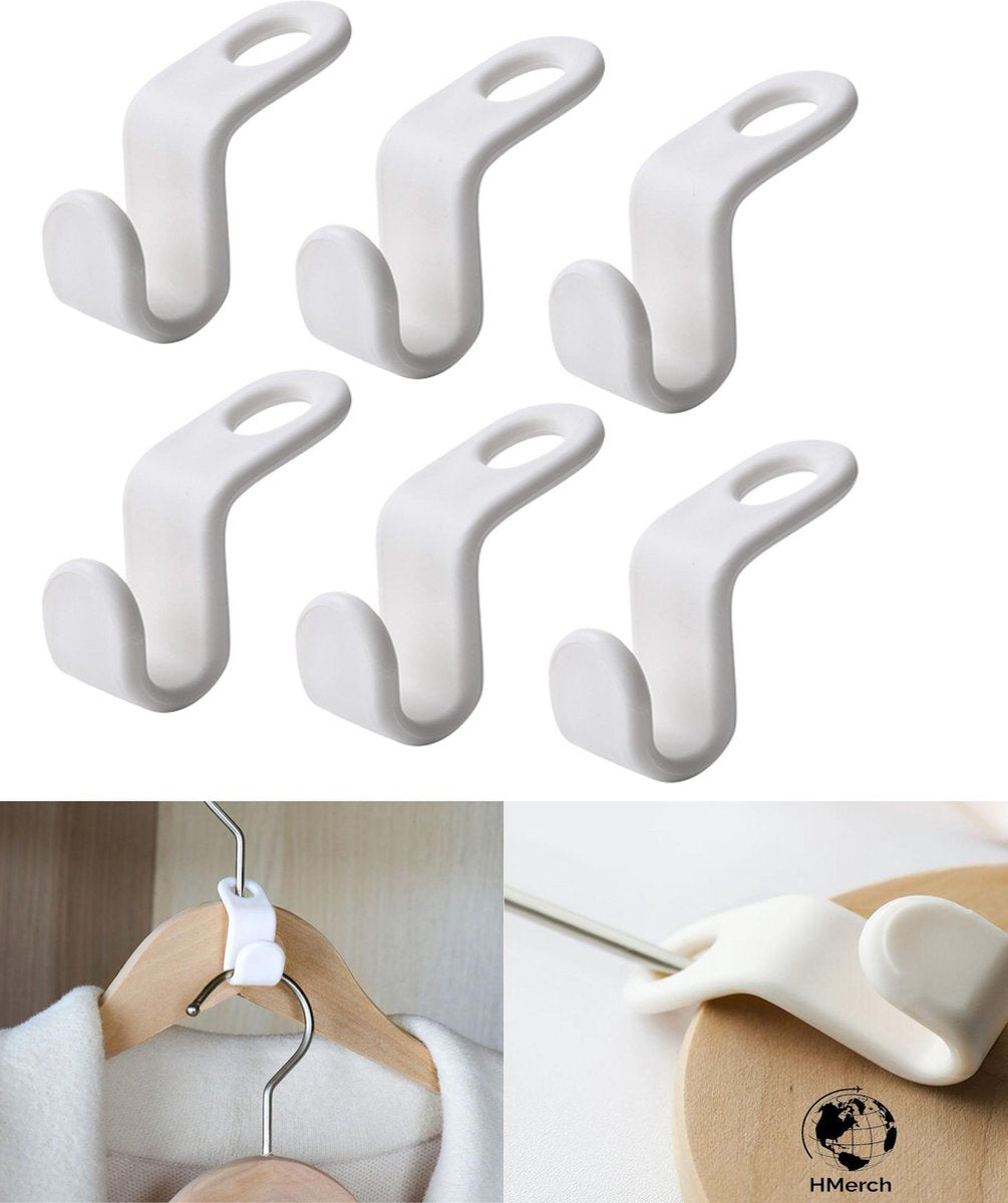 HMerch™ Extra Kleerhangers – 6 stuks – Wit – Meer ruimte in je kledingkast - Klerenhangers – Extra opbergruimte voor kleding – Kunststof – Kleerhanger – Hanger – Kleren ophangen – Kledinghanger - Kledinghangers