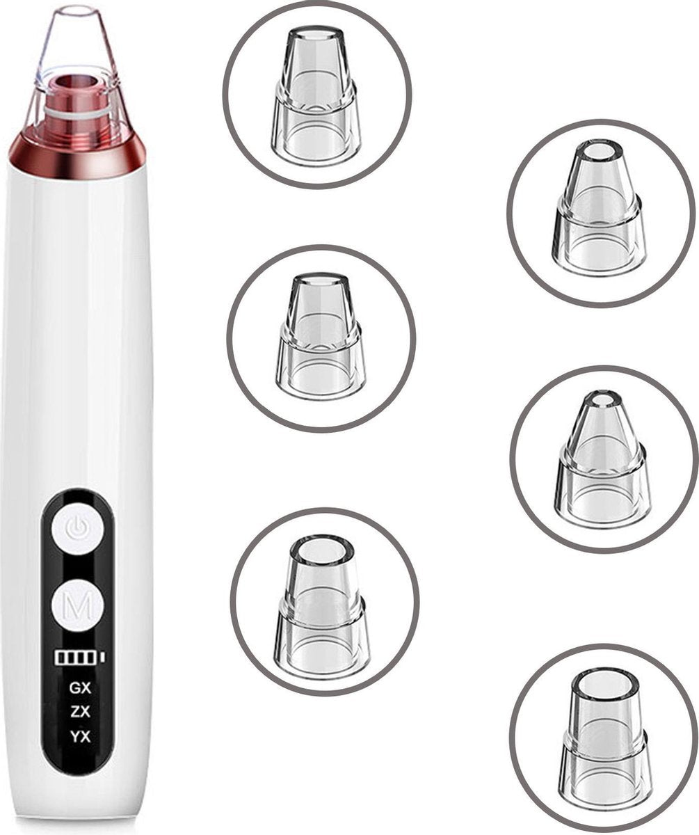 Blackhead remover - Mee eters verwijderen - Puisten verwijderaar - 6 Opzetstukken - USB oplaadbaar - Wit