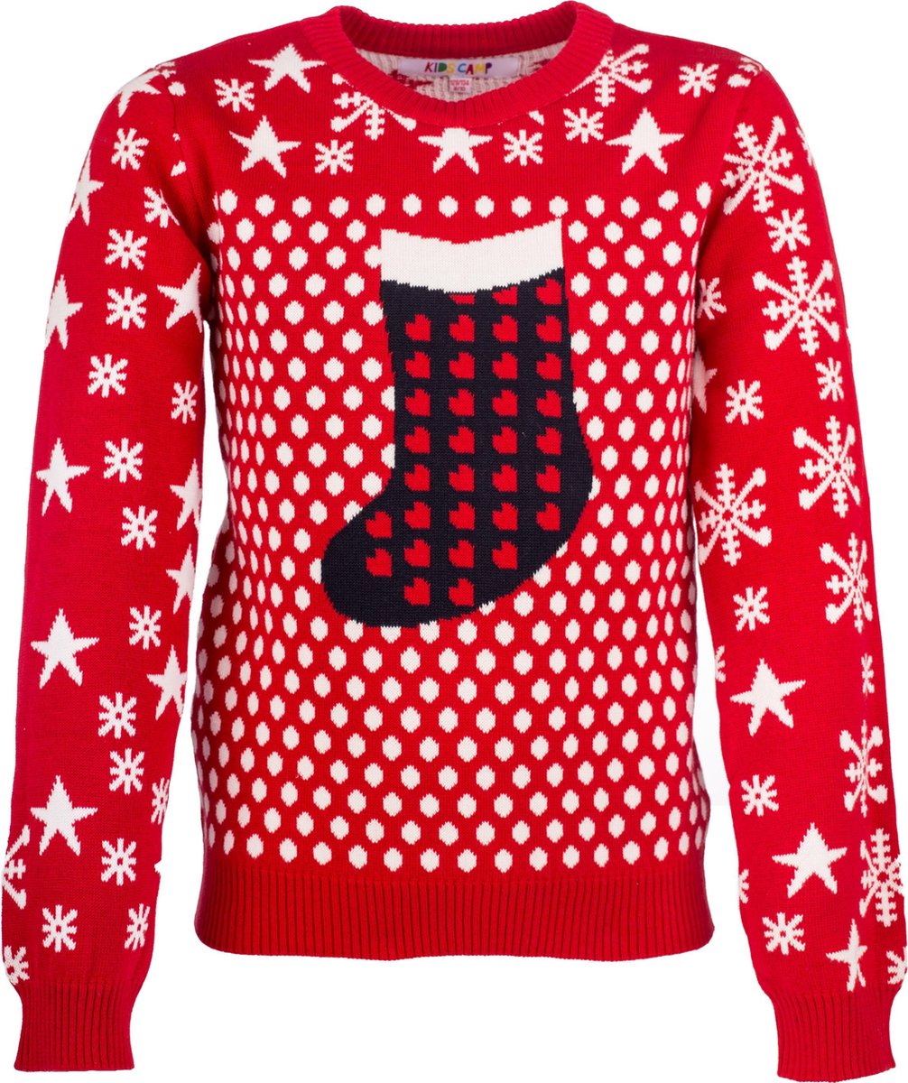 Foute kersttrui - Rode kerst trui met sok - 140/146 - Incl. Giftbox