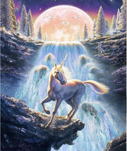 Diamond Painting Volwassenen- Eenhoorn op rots met waterval en maan - 40x50 cm (Volledige Bedekking) - Inclusief Premium Tools