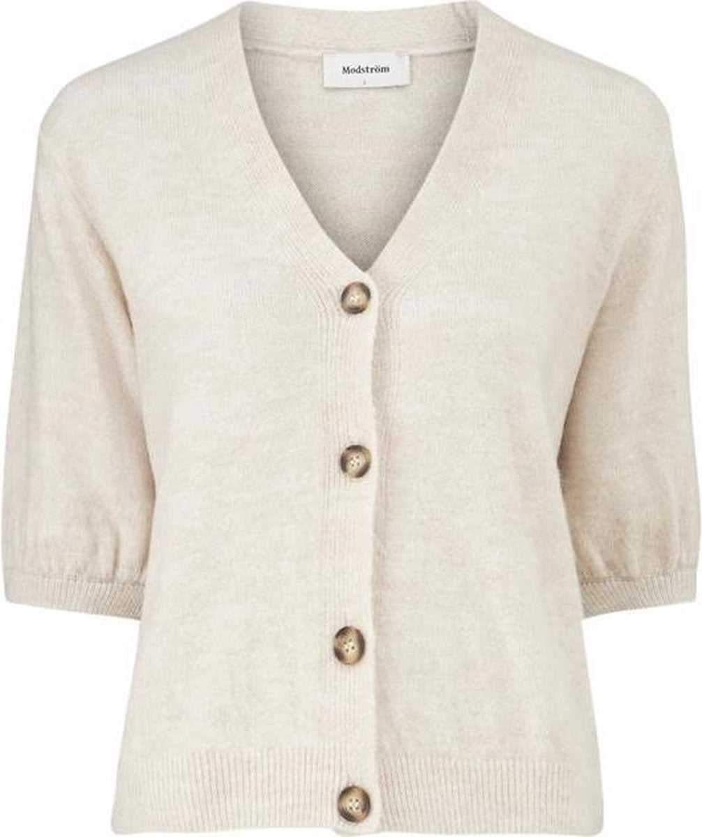Mooi beige fijn gebreid vest met korte mouw - Irene cardigan - Modstrom
