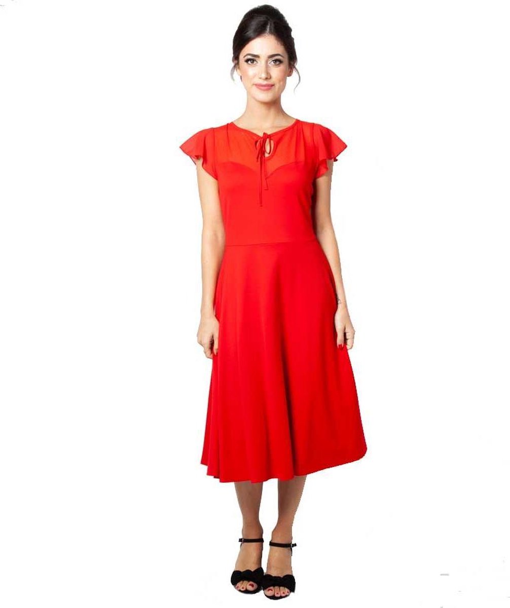 Voodoo Vixen Lange jurk -S- Victoria flutter mouwen Rood