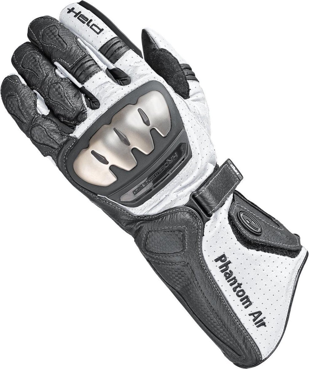 Held Phantom Air Black White Motorcycle Gloves 7.5