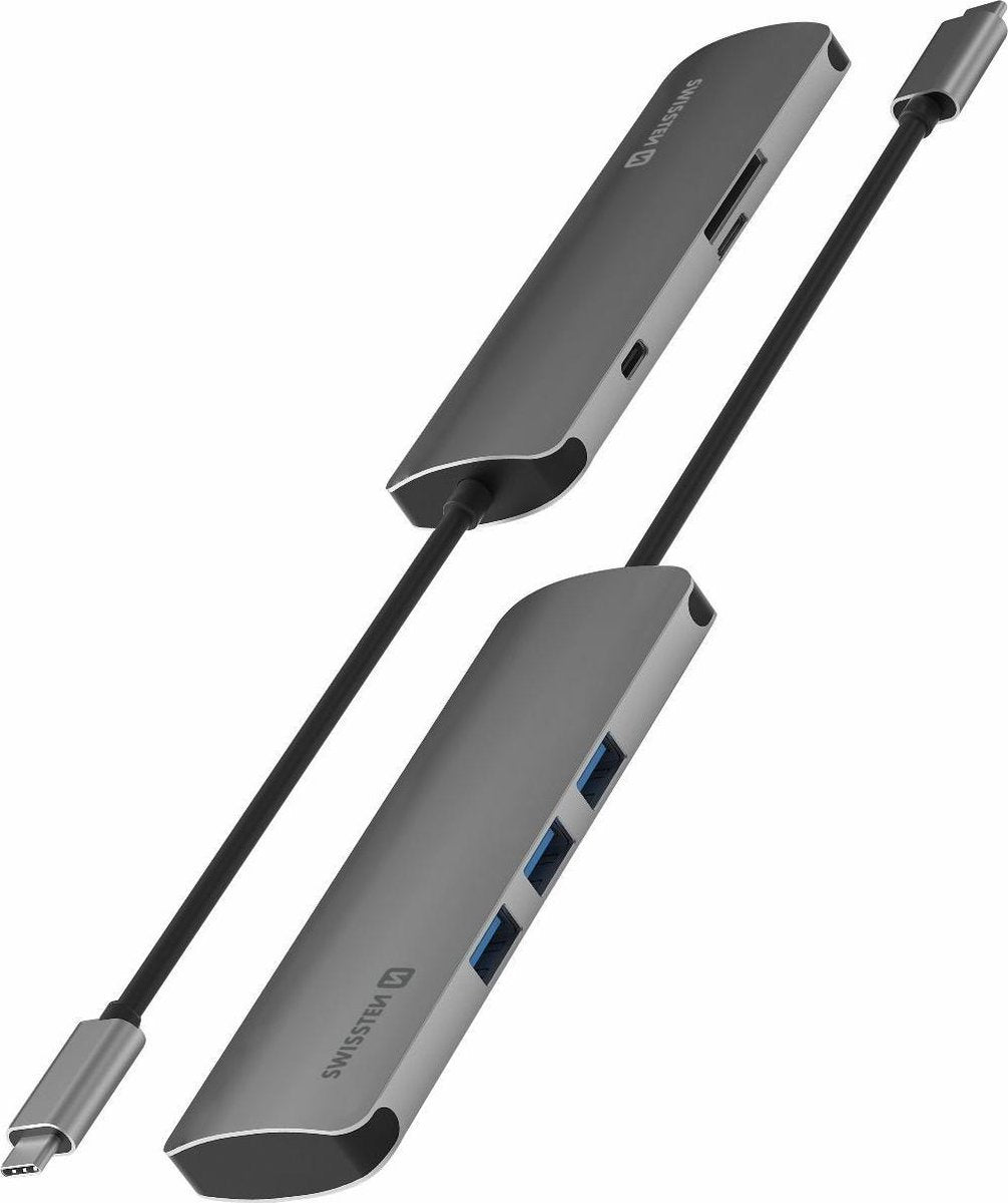Swissten Aluminium 6 in 1 USB-C Hub Adapter voor Macbook - Grijs
