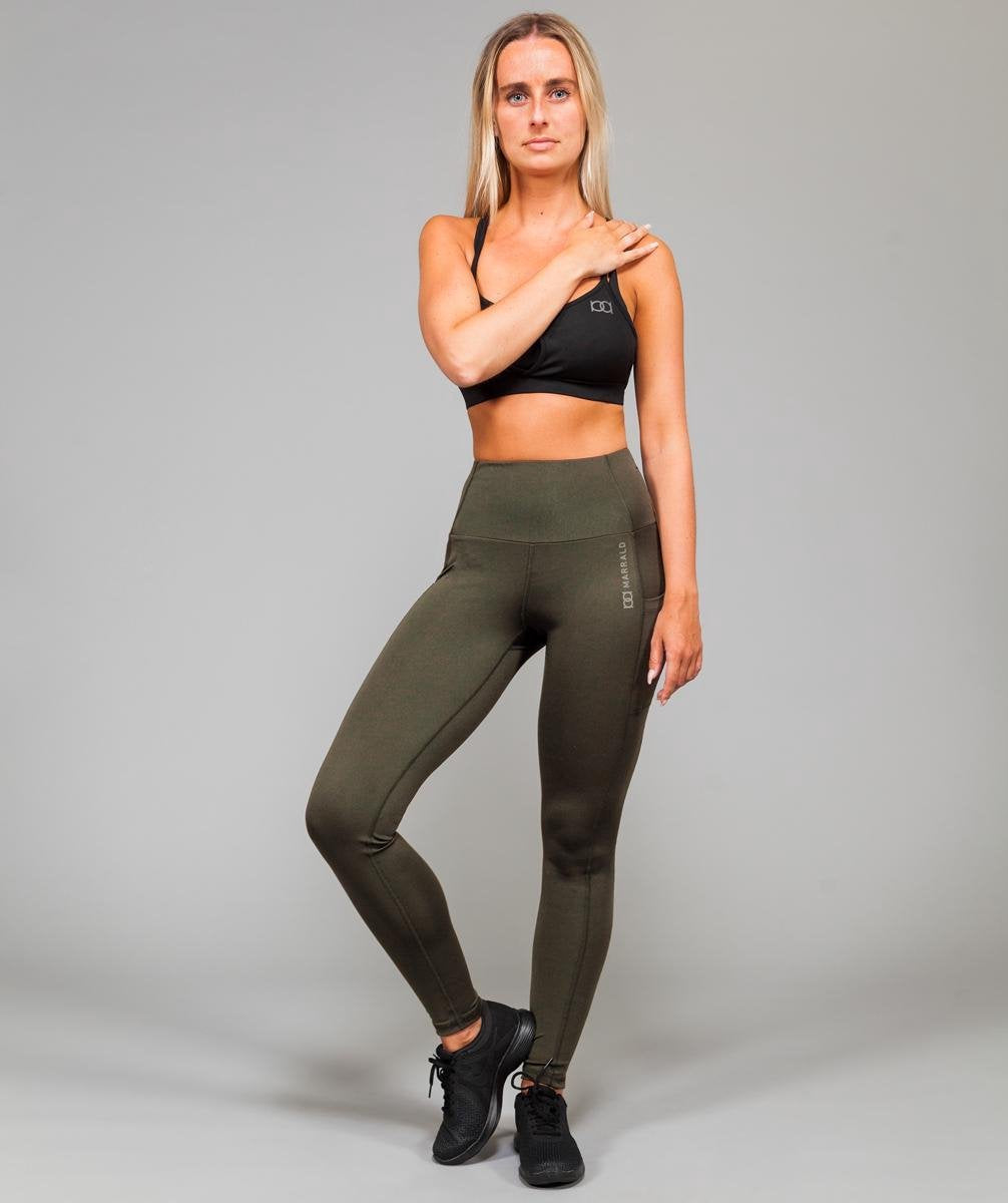 Marrald High Waist Pocket Sportlegging | Army Groen - S dames yoga fitness
