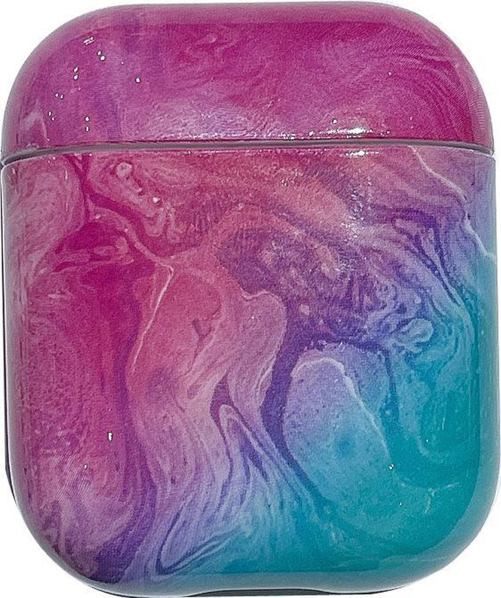 Apple Airpods 1 en 2 hoesje Marmer - Marmerprint - Marble - Hardcase - Stevig hoesje - Apple Airpods - Paars/Blauw