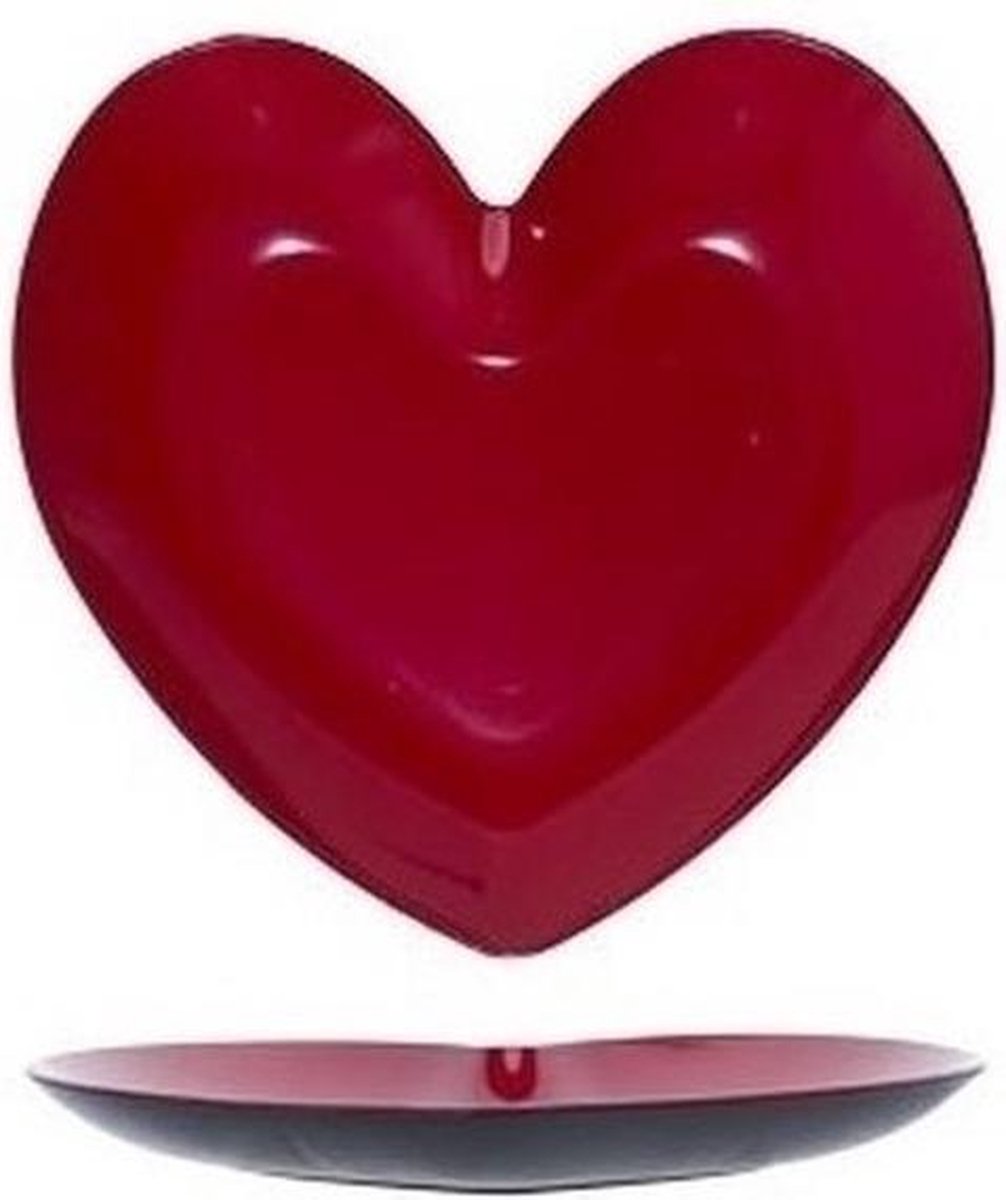 4x stuks rood hartvormig borden/schaaltjes 25 cm - Valentijnsdag servies - Kunststof servies