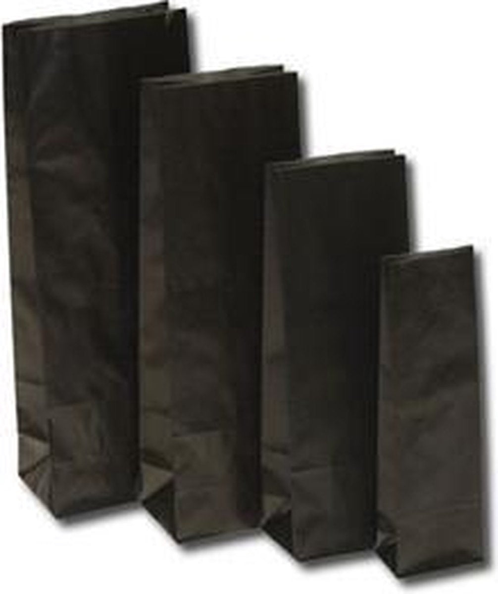 Eco Blokbodemzakjes Zwart Kraft Papier Vetvrij 90x60x245mm - 100 st