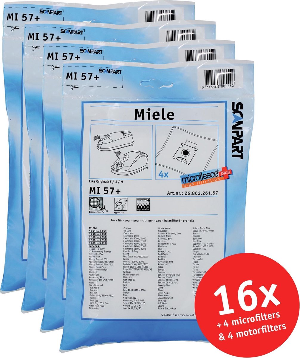 Scanpart - Stofzuigerzakken - Geschikt voor Miele type F/J/M - 16 stuks