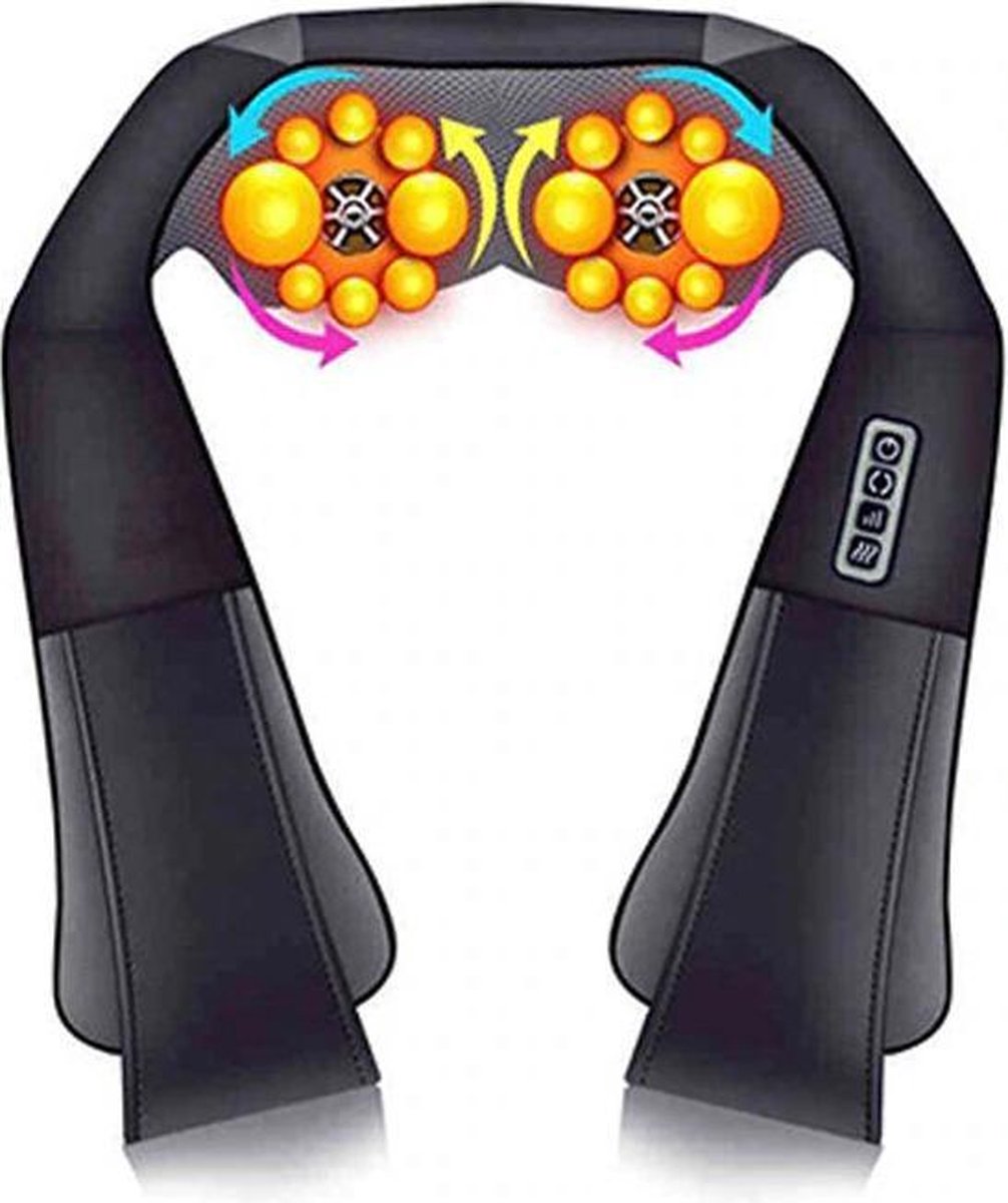 TechU™ Massagekussen – Zwart – Nek Rug Schouders – Shiatsu Infrarood Massage – Ontspannen Spieren en Stimulatie Bloedcirculatie