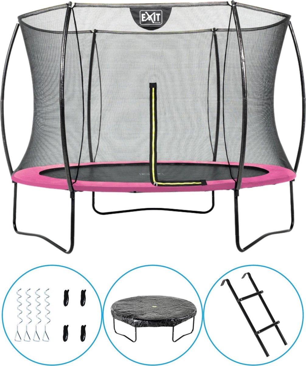 EXIT Toys - Trampoline Met Veiligheidsnet - Op Poten - Silhouette - Rond - ø244cm - Roze - Inclusief Ladder