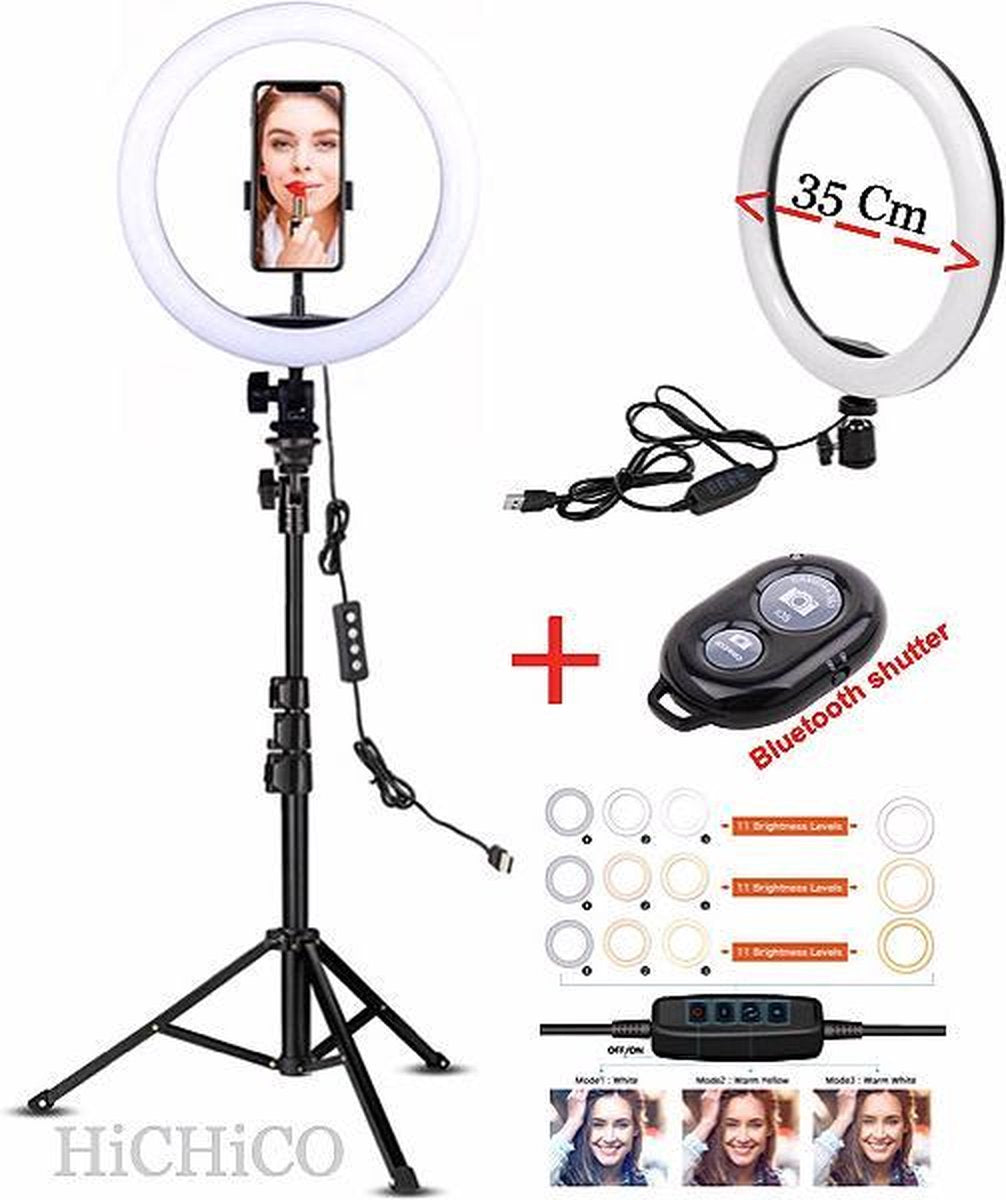 LED Ring Light 35 Cm met Tripod Camera Statief 2M