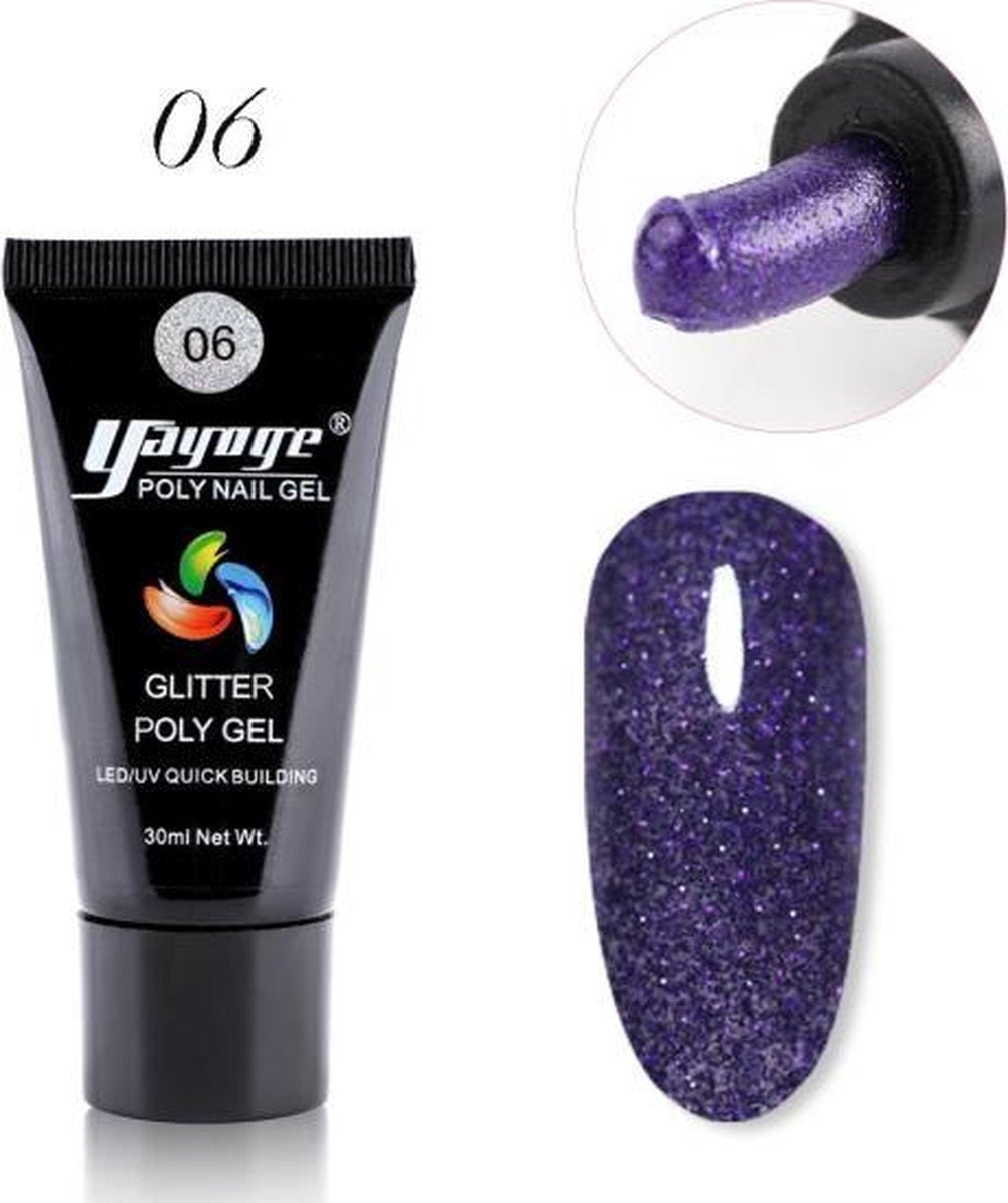 Polygel Kleur - Gelnagels kleur - Polygel Starterpakket - Gelnagels Starterspakket  - Gel Nagellak - Kunstnagels - Paars Glitterend