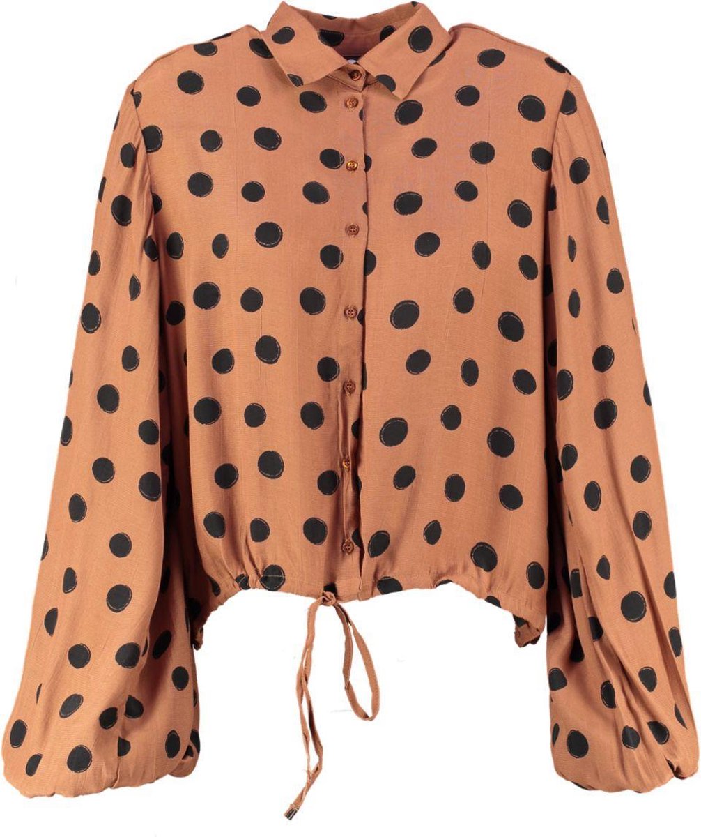 Catwalk junkie soepele kortere bruine oversized blouse wijde ballonmouwen - valt ruim - Maat M