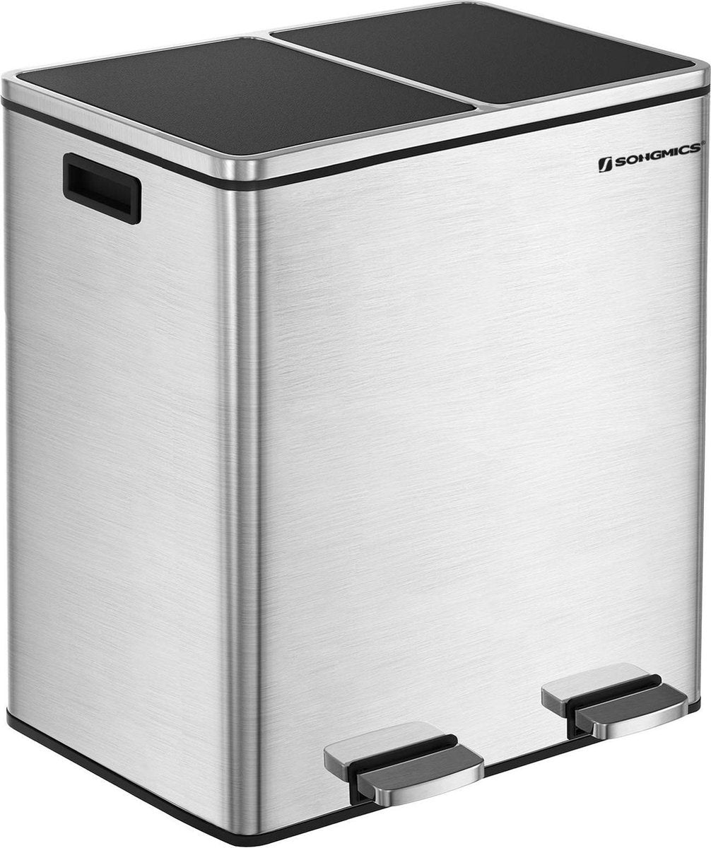 XL Metalen Duo Prullenbak - 2 Vakken Afval Scheiden - 2x30 Liter Afvalscheiding Pedaalemmer - Keuken Trash Can - Fingerprint Proof - 60 Liter