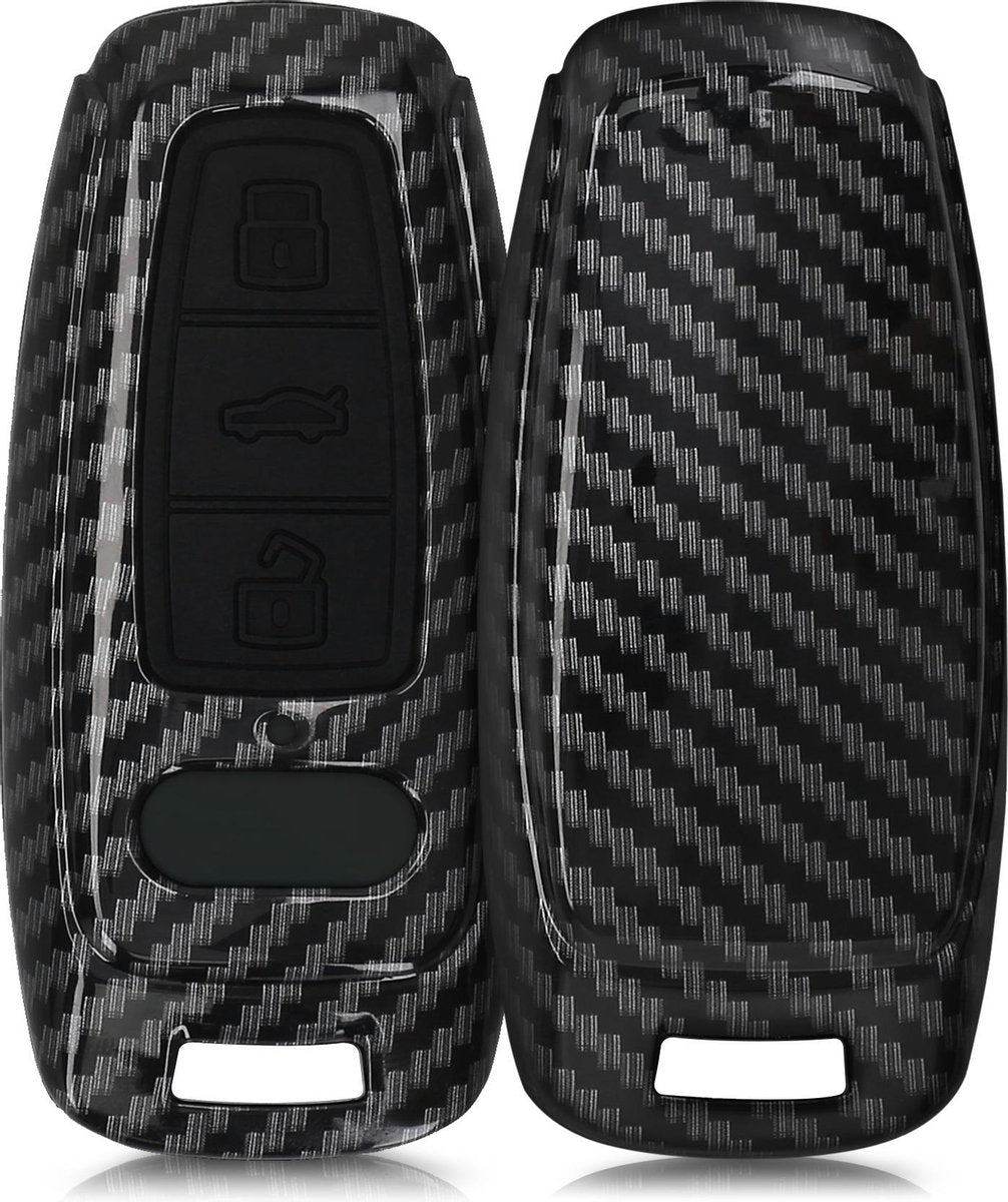 kwmobile autosleutelhoes voor Audi A6 A7 A8 Q7 Q8 3-knops autosleutel Keyless - hardcover beschermhoes - Carbon design - zwart