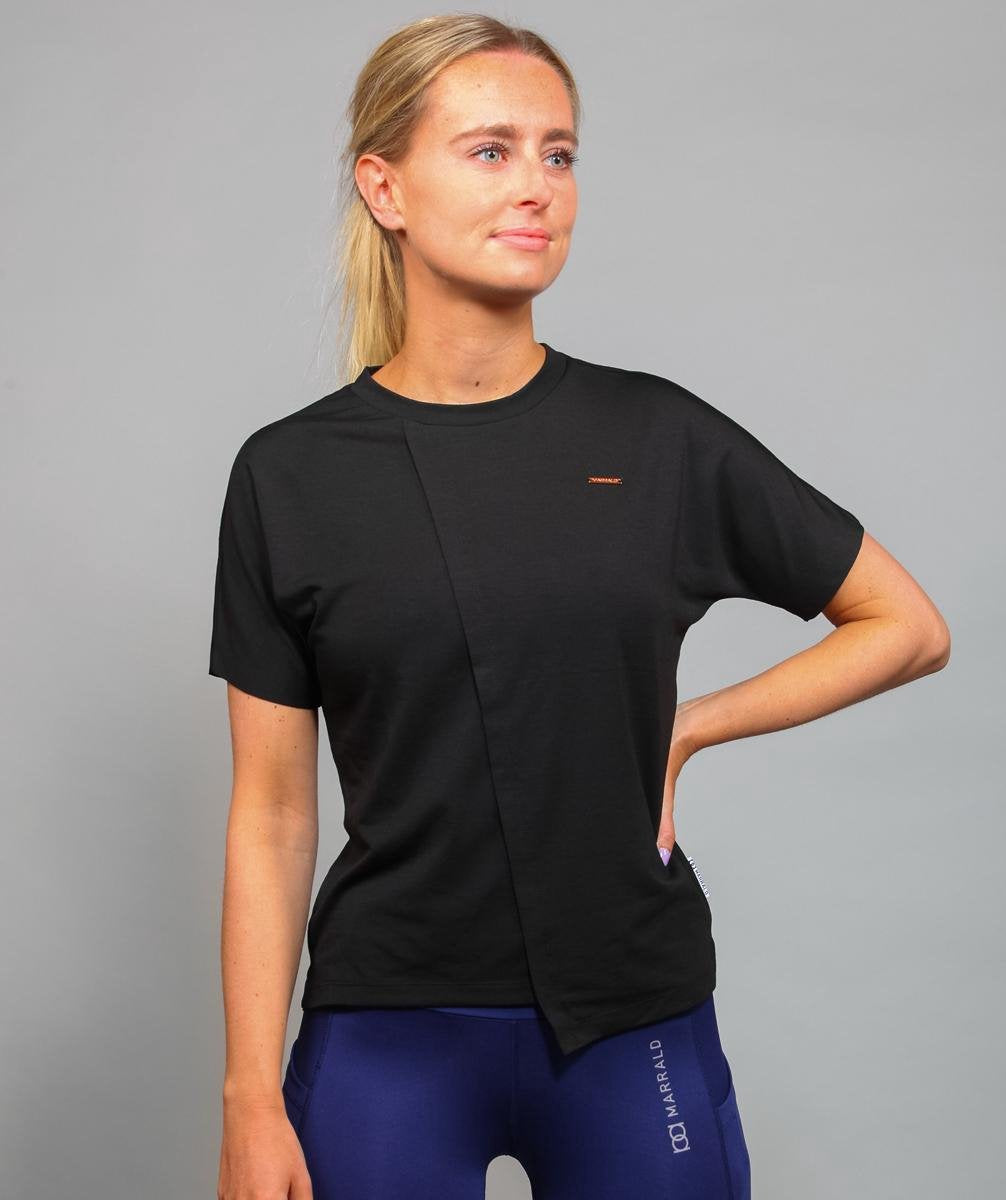 Marrald Soft Dry Sportshirt Dames Zwart M - trainings korte mouwen fitness crossfit yoga shirt
