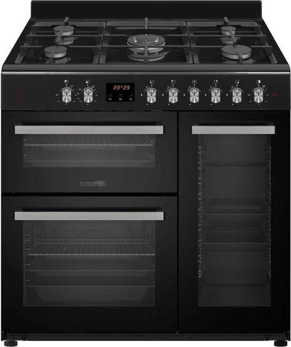 Germania Gasfornuis | Model BSM9N | 90 cm | Zwart | 5 gaspitten | 2 Elektrische ovens + 1 grill | 163 liter totaal