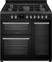 Germania Gasfornuis | Model BSM9N | 90 cm | Zwart | 5 gaspitten | 2 Elektrische ovens + 1 grill | 163 liter totaal