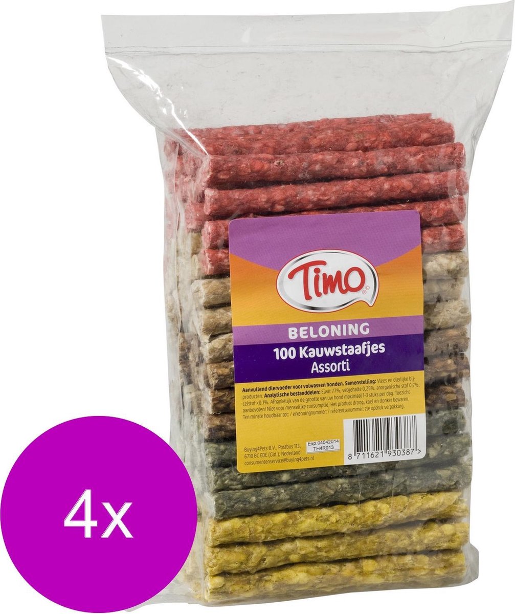 Timo Kauwstaafjes Munchy 10 cm - Hondensnacks - 4 x 100 stuks Mixed