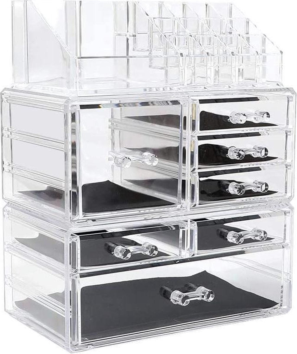 Sieradenopbergdoos acryl cosmetica lipsticks make-up organizer houder box (7 laden transparant) - perfect als cadeau