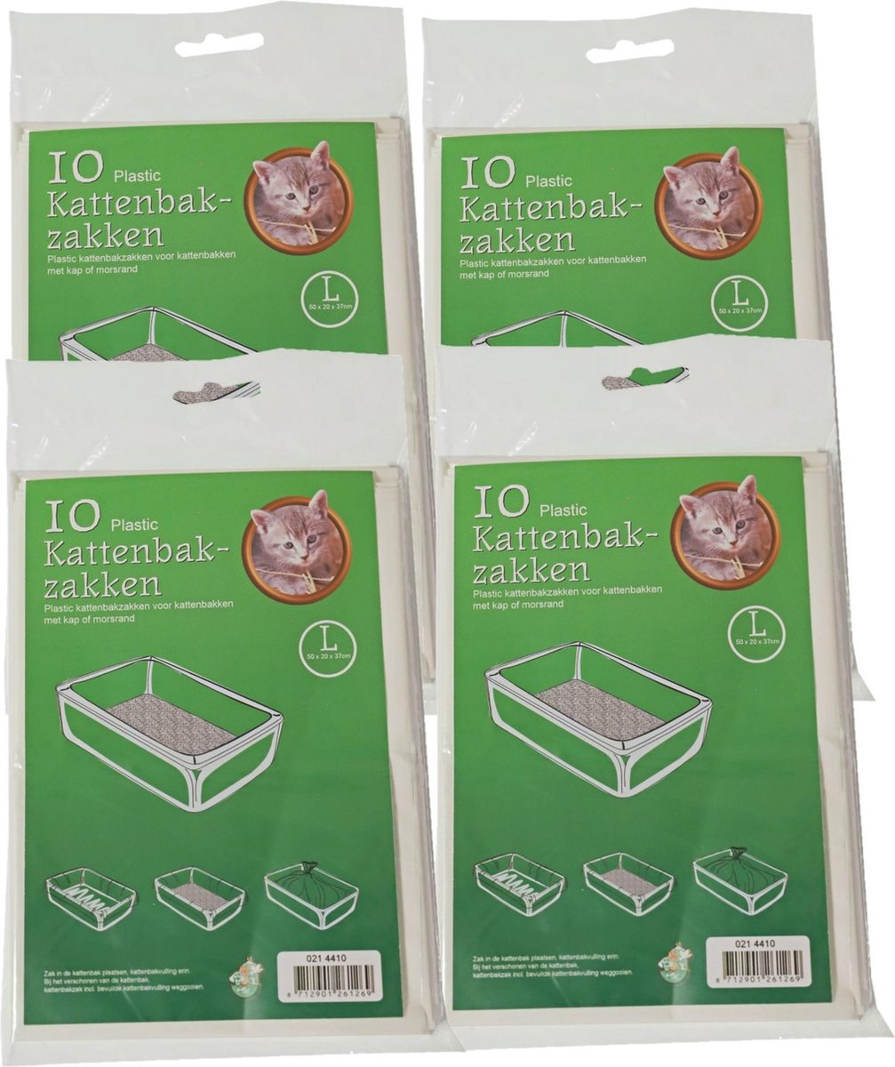 40x stuks plastic kattenbak afvalzakken wit 50 x 20 x 37 cm - Kattenbakzakken