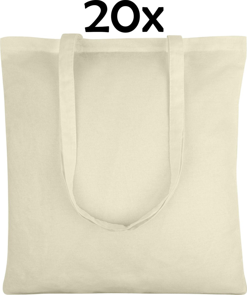 PrimeAmbition Katoenen Tas - Naturel – 42x38cm - 20 Stuks – Tote Bag – Canvas Tas –Shopper – Boodschappentas - Draagtas – Schoudertas