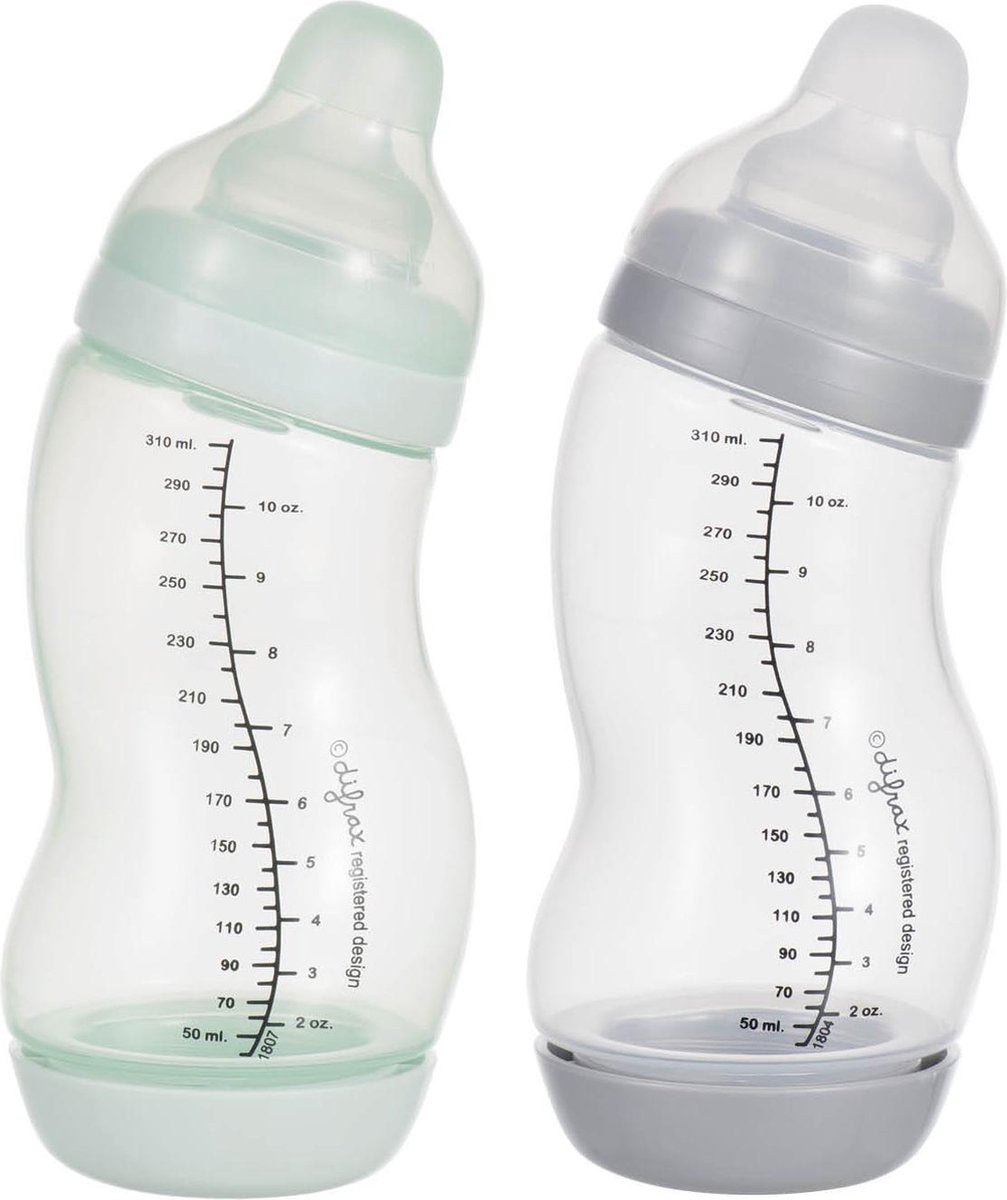 Difrax Anti-Koliek S-Babyfles Wide - 310 ml - Duopack - Mint/Zilver