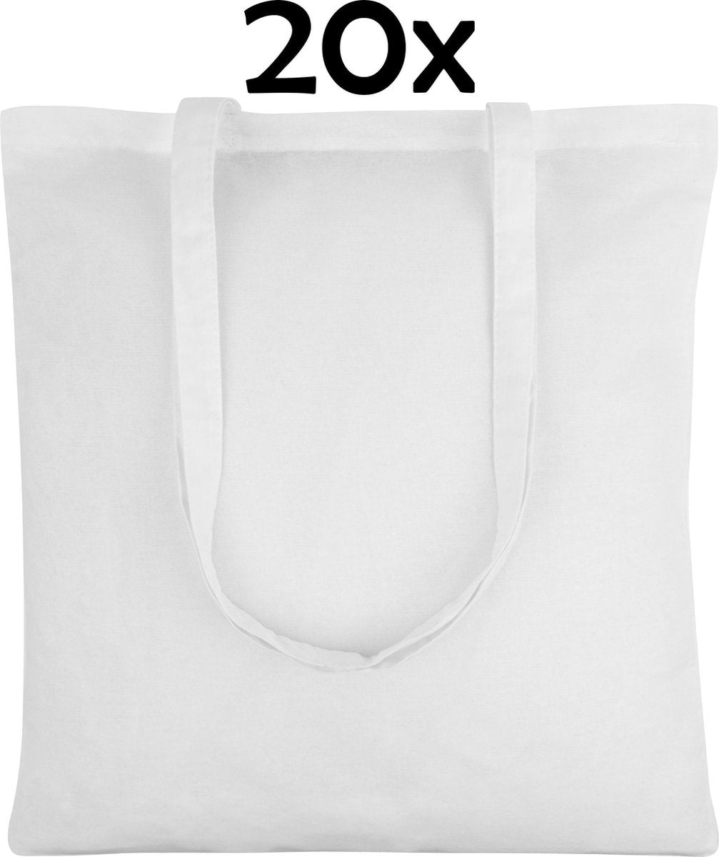 PrimeAmbition Katoenen Tas - Wit – 42x38cm - 20 Stuks – Tote Bag – Canvas Tas –Shopper – Boodschappentas - Draagtas – Schoudertas