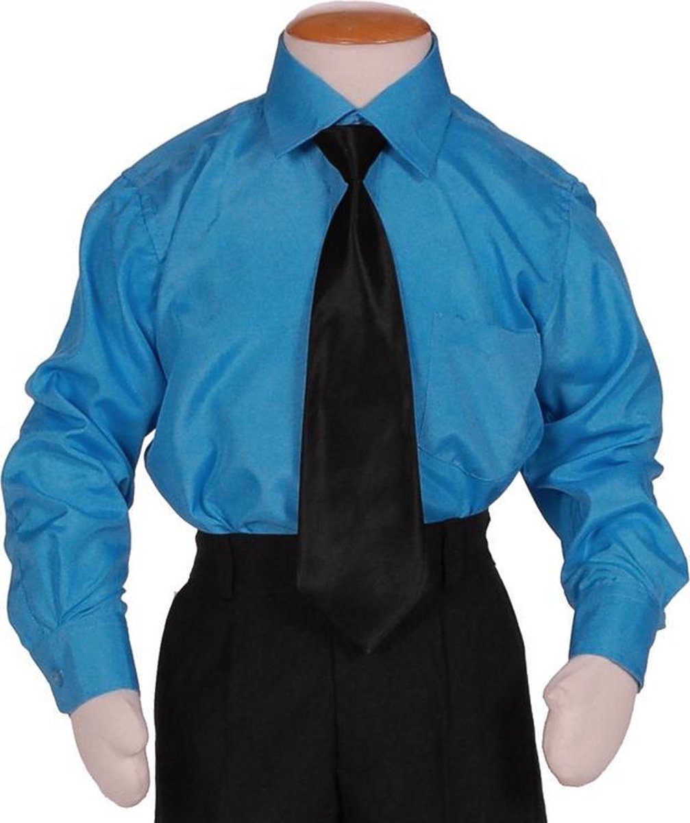 Kinderoverhemd lange mouw turquoise-170/176