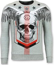 ENOS Rhinestone Mannen Trui - Doodskop Crewneck- Ster Skull Sweater - Grijs - Maten: XL