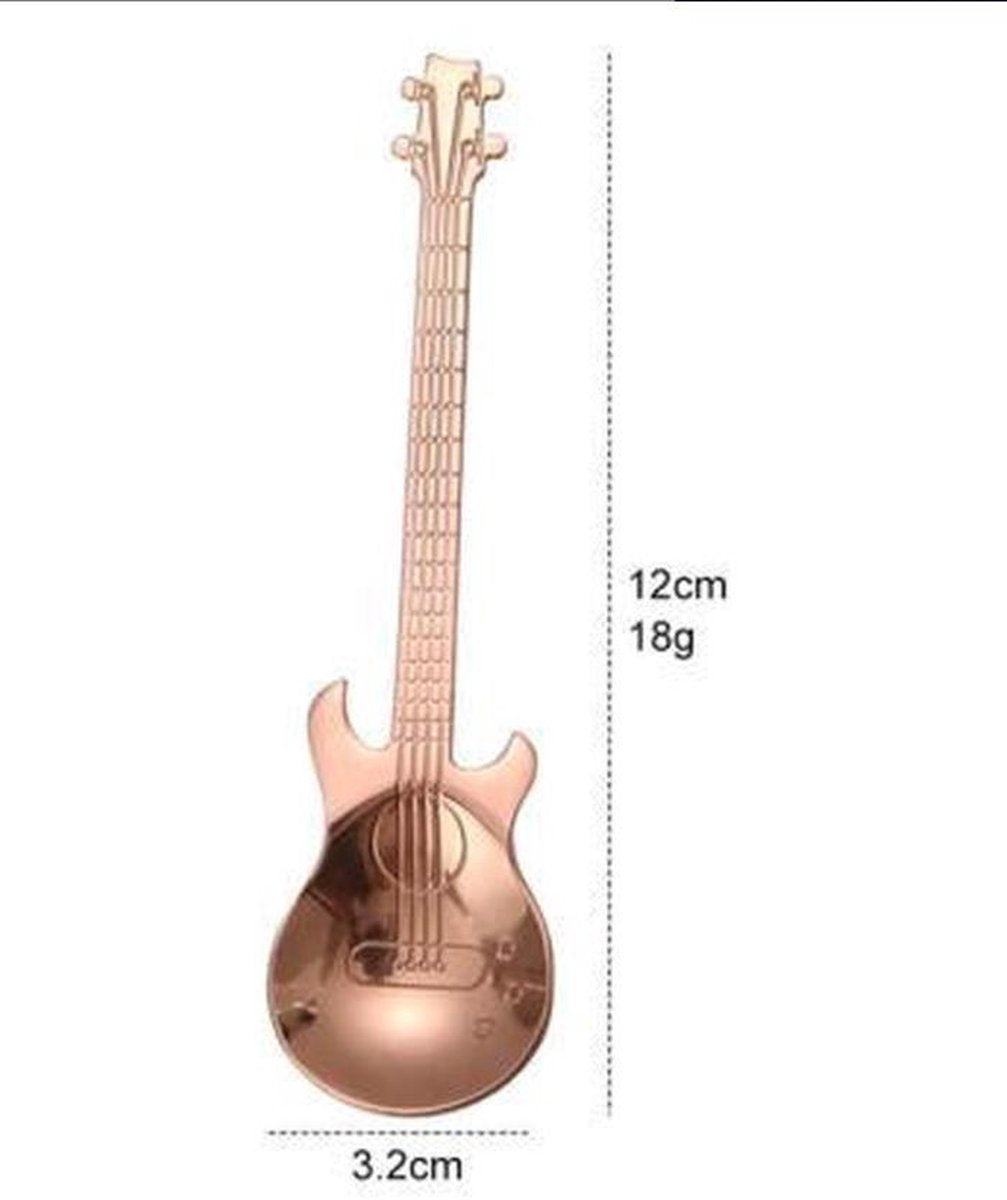 4 Theelepels in de vorm van een Gitaar RVS - Brons kleur -  Lepelset -Keukengerei/keukenbenodigdheden - Bestek - Lepels/lepeltjes voor o.a. koffie
