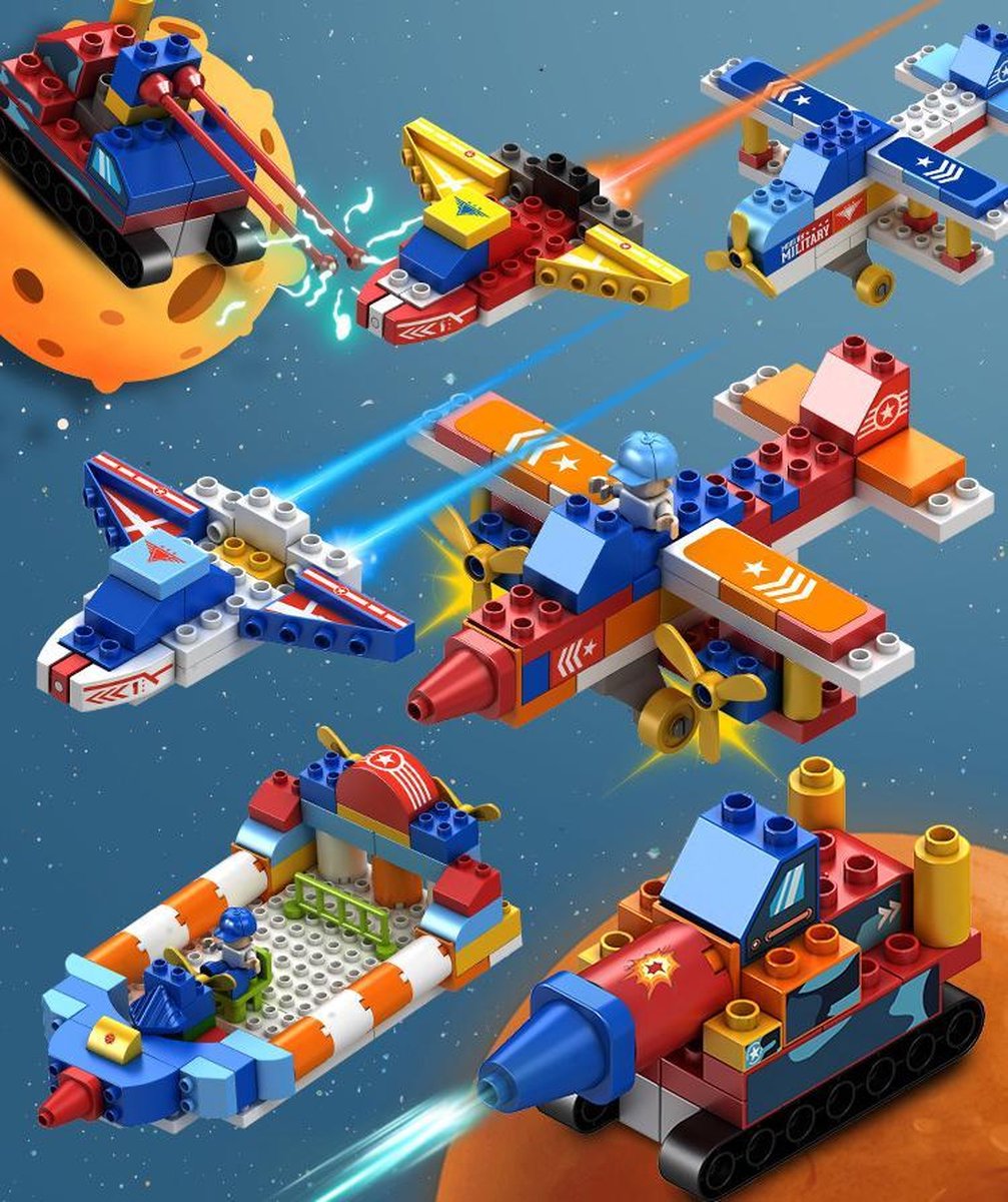 8-in-1 Bouwblokken 186 delig - Mijn Eerste Vechter & Tank Creaties - Voordeelverpakking GROTE vliegtuigen - Bouwstenen compatibel met Duplo