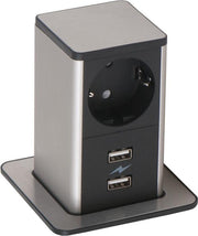 Stroom en signaal unit Pop Up-RVS/Zwart-1x Power | 2x USB
