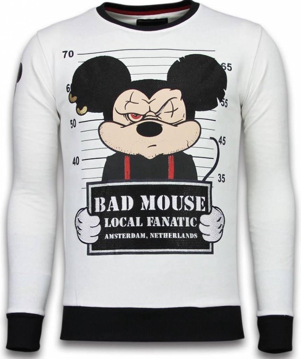 Local Fanatic Bad Mouse - Rhinestone Sweater - Wit - Maten: M