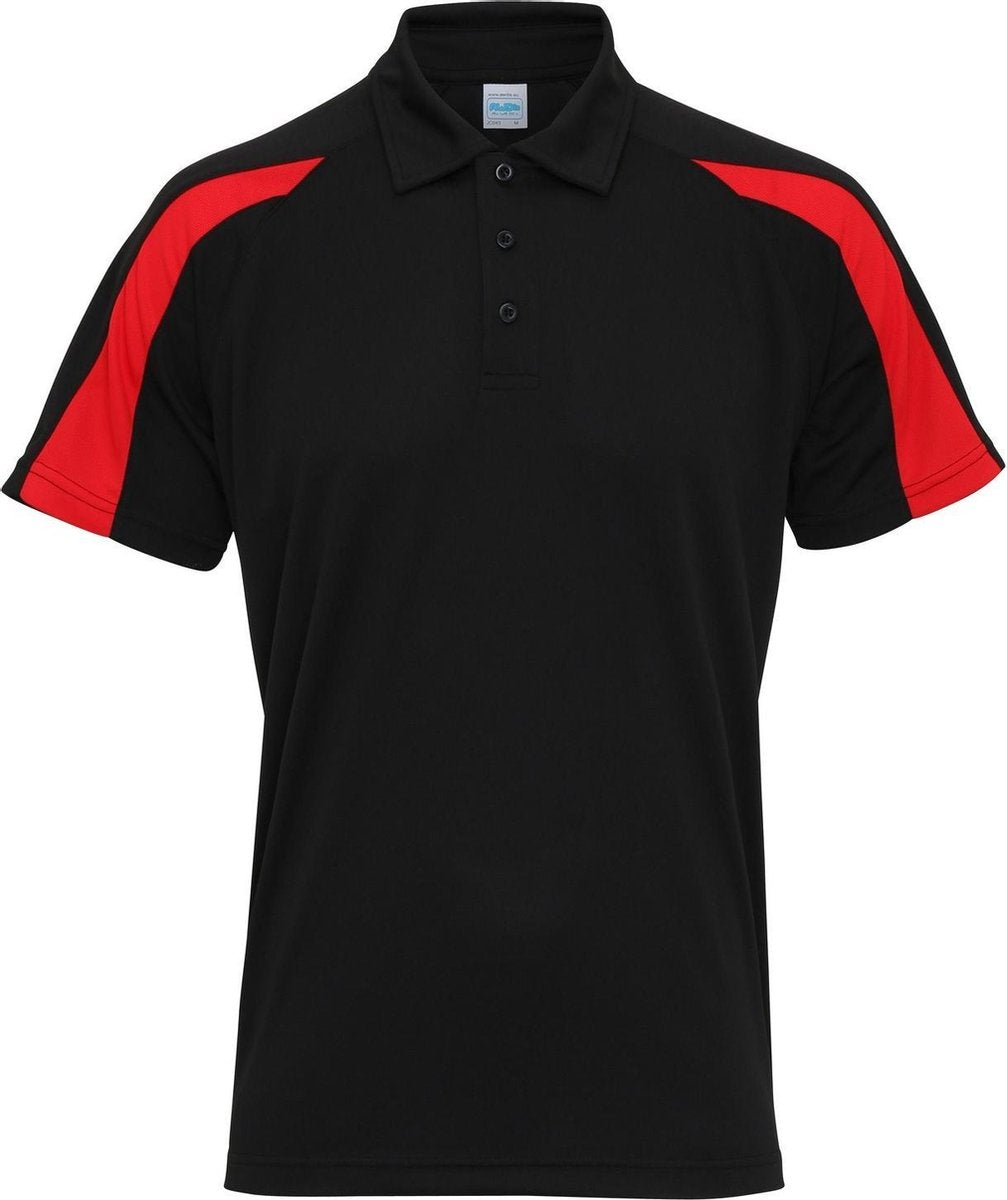 Awdis Gewoon Cool Mens Korte Mouw Contrast Paneel Poloshirt (Straalzwart / vuurrood)