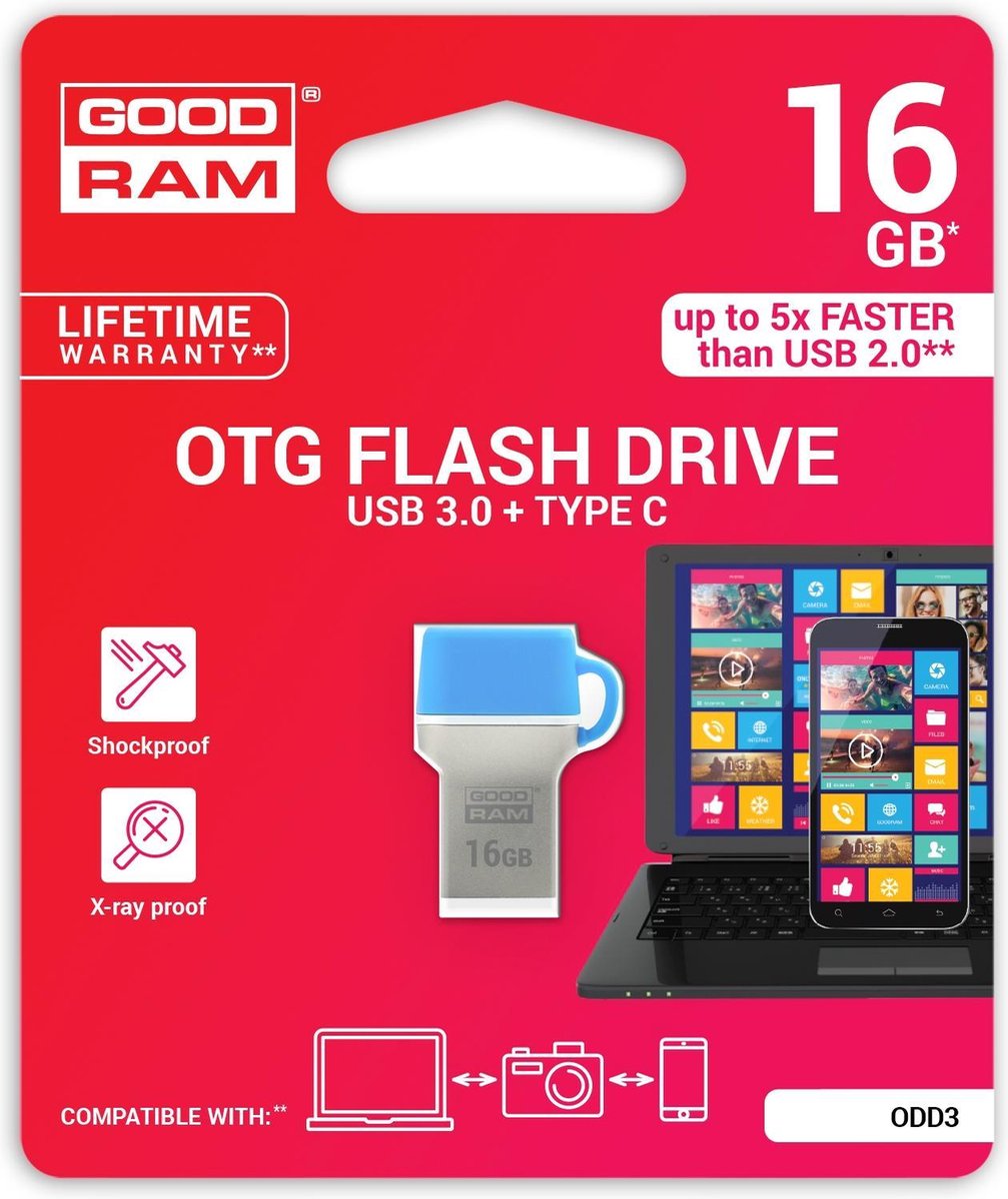 Goodram 16GB USB 3.0 USB flash drive USB Type-A / USB Type-C 3.2 Gen 1 (3.1 Gen 1) Blauw