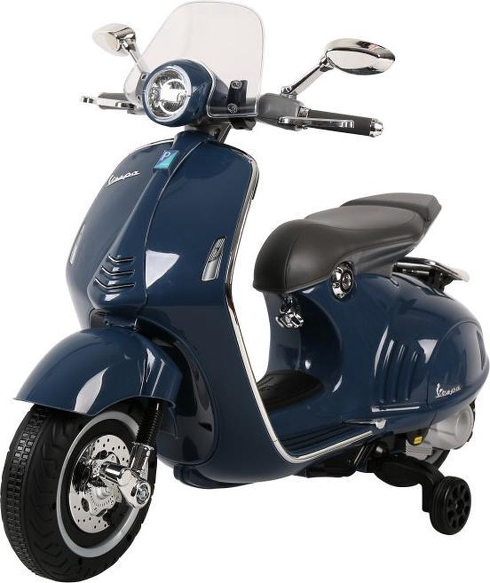 Elektrische Kinderscooter Vespa 946 Primavera GTS Blauw 12V met Windscherm en Lederen zitting