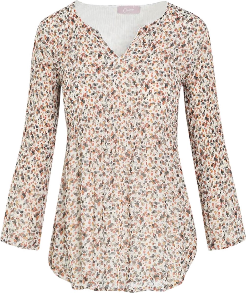 Cassis - Blouse met plooitjes en dierenhuidprint - Roodbruin