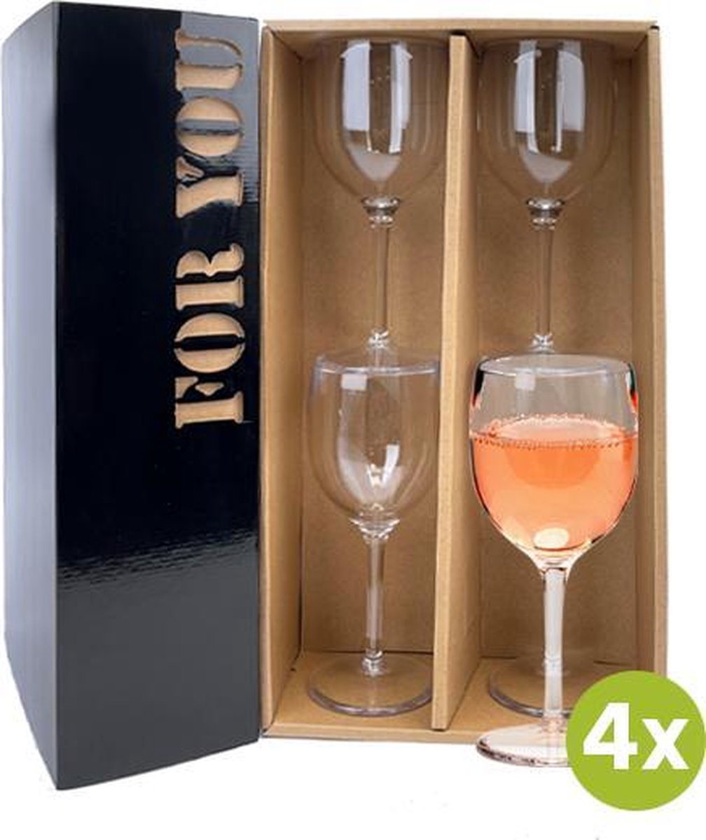 4x Wijnglas Malaga 22cl cadeauset | Onbreekbare kunststof / plastic drinkglazen
