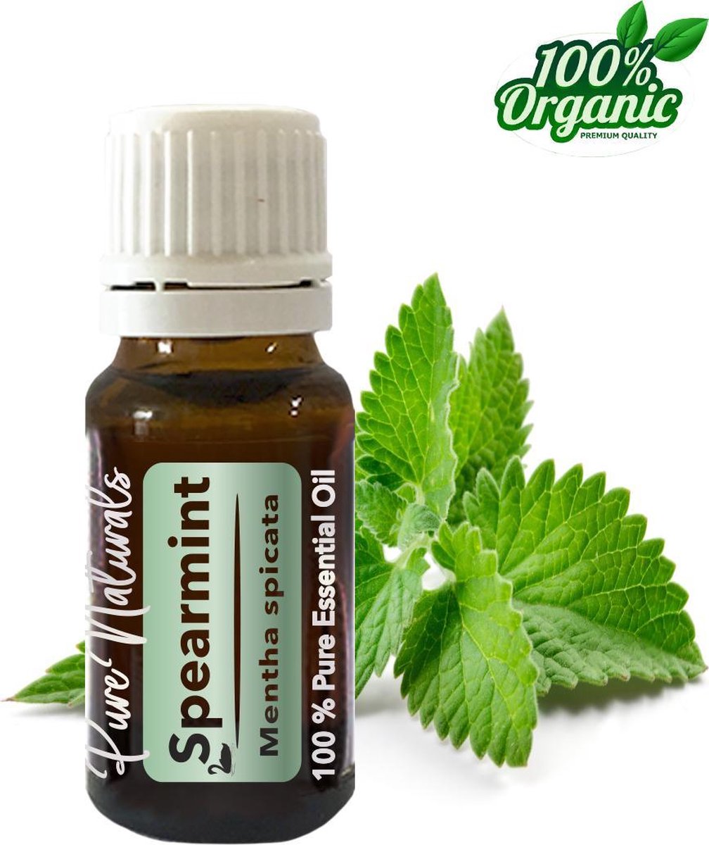 Kruizemunt etherische Olie 10 ml | Spearmint Oil | 100% PUUR | Bio | Essentiële olie Aromatherapie | Olie diffuser | Geschikt voor inname | Pure Naturals
