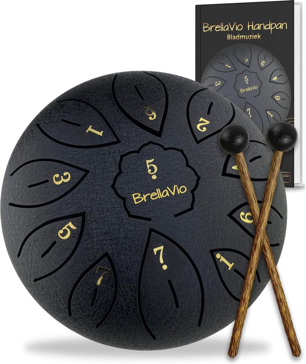BrellaVio® Lotus Handpan met Lesboek - 16cm - Healing Steel Tongue Drum - Hand Klankschaal - Tong Drum Hang Muziektherapie