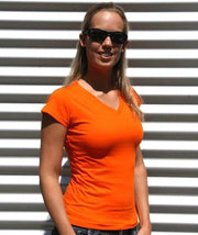 Dames t-shirt  V-hals oranje 36 (S)
