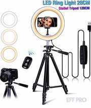 Super Tripod Camera Statief 128 Cm Inclusief LED Ring Lamp 28Cm + Bluetooth Remote Shutter