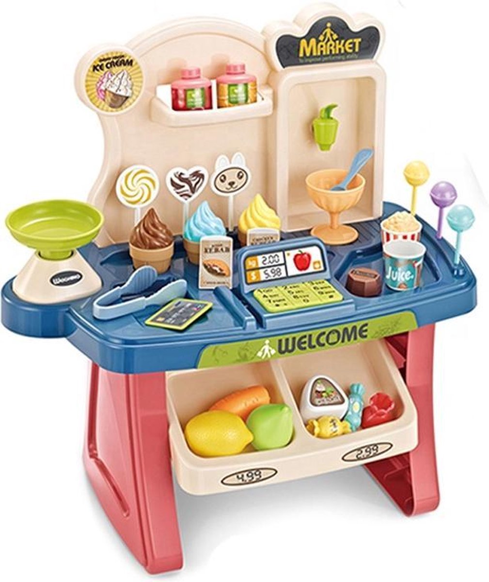 Speelgoed Kinderen – Winkeltje Spelen | Speelgoed Kassa met Scanner | Winkeltje Speelgoed Kinderen | Speelgoed Kassa – winkeltje spelen |  38.5 x 37 x 20cm | Markt