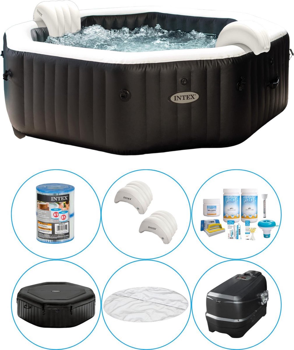 Intex - Jet & Bubble Deluxe - Jacuzzi - 218 x 71 cm -  Zwart - Inclusief onderhoudspakket Small