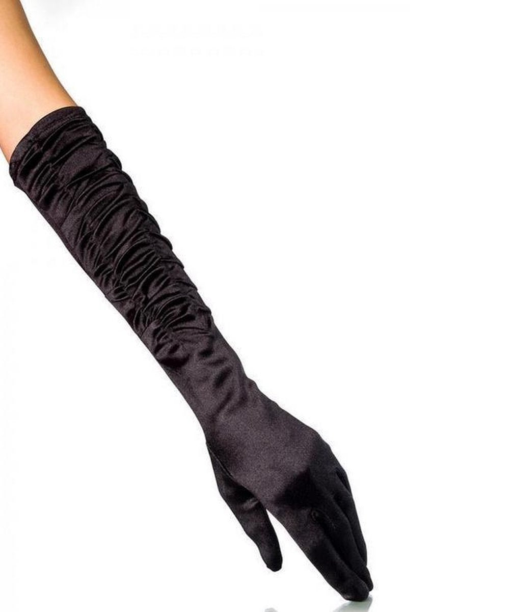 Zwarte Lange handschoen met rimpel effect Amani (11816)