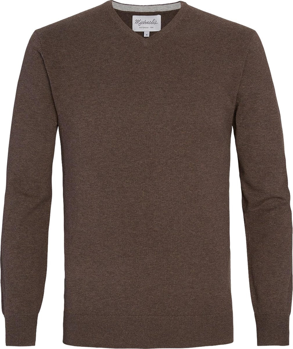Michaelis Slim Fit V-hals heren trui (katoen) - bruin -  Maat: S