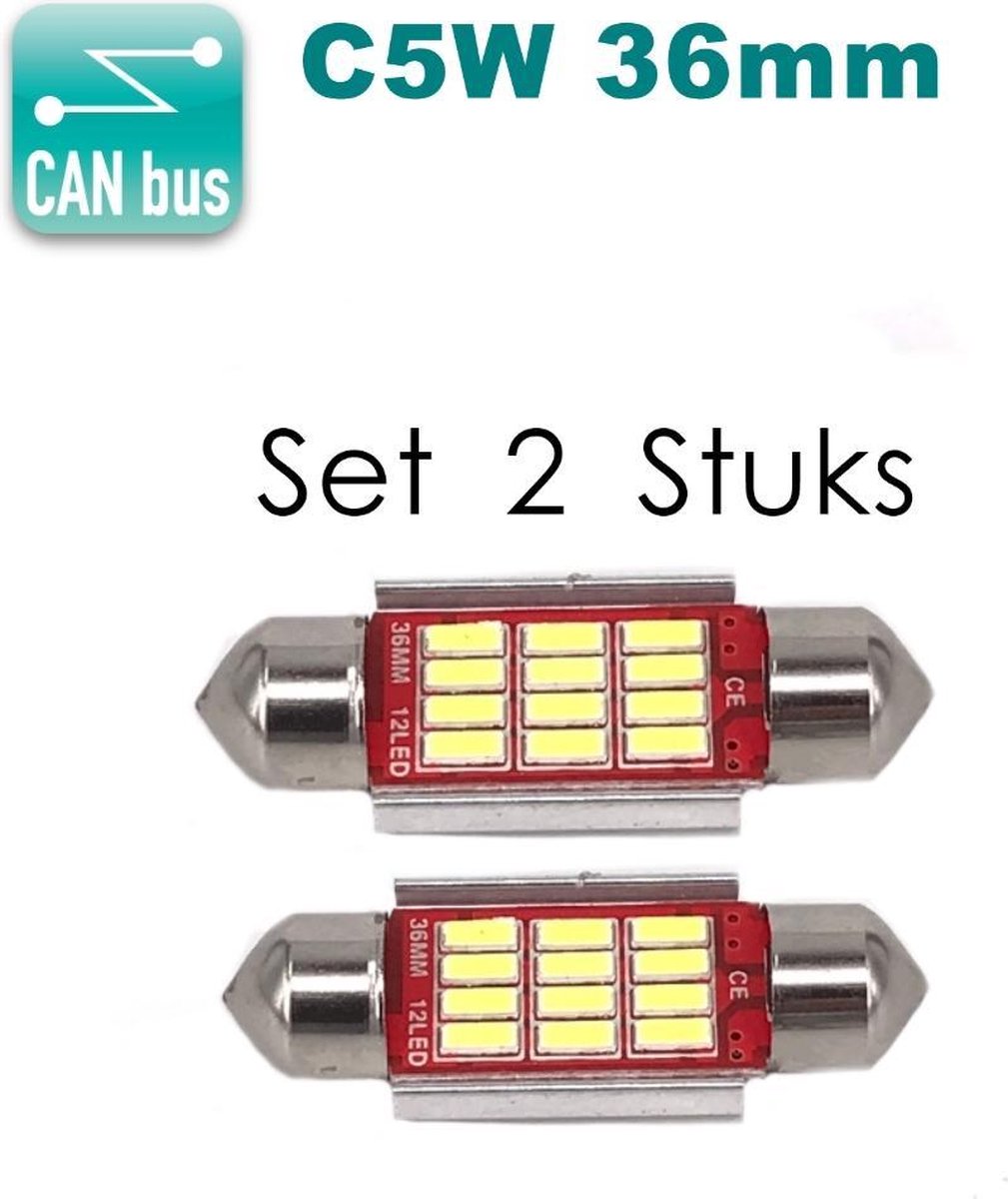 C5W 36mm ( Set 2 Stuks ) 12V 12 LED CANbus Geschikt foutloos 4014 SMD 1100 Lumen