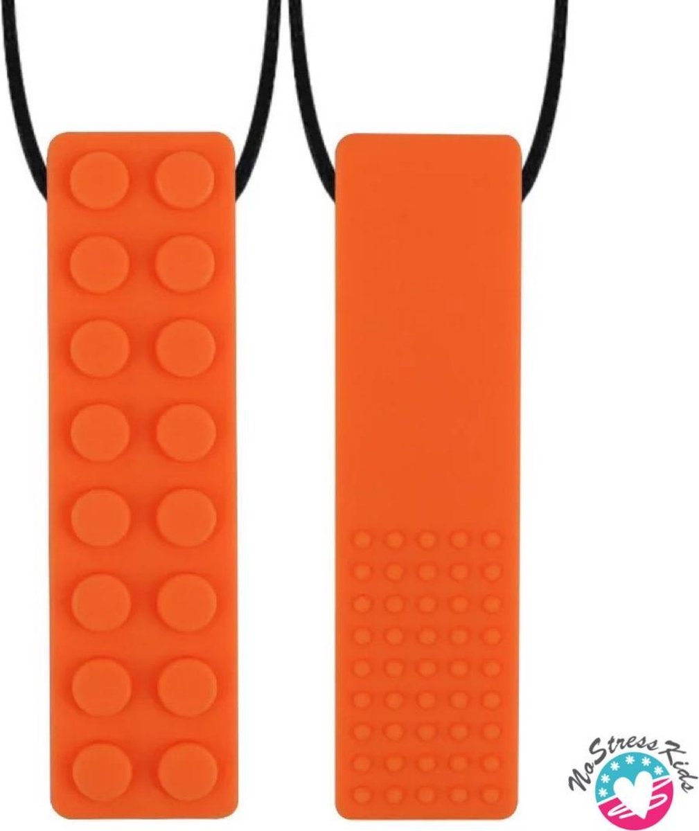Bijtketting/Kauwketting-Legoblokje-Oranje-ADHD-Autisme